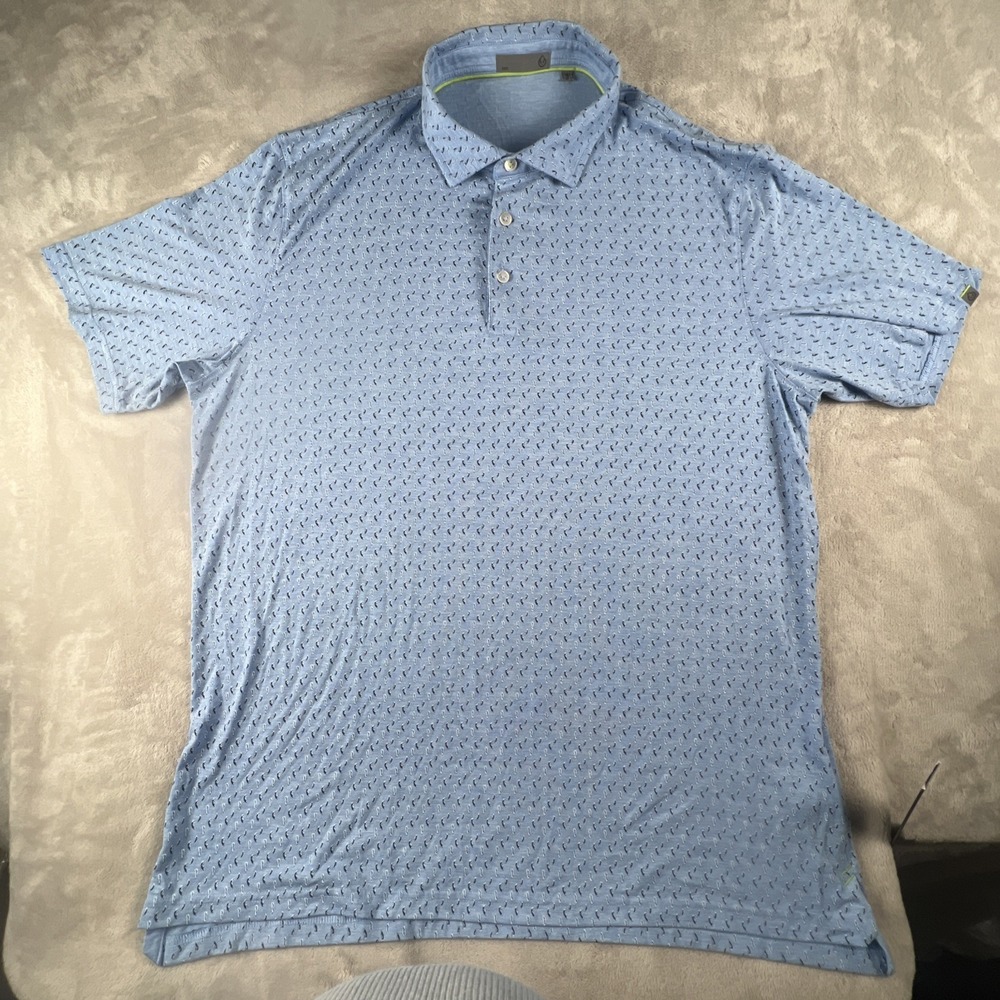 Tasc Performance Mens Patterned Polo Shirt XL Golf Lightweight Blue Preppy
